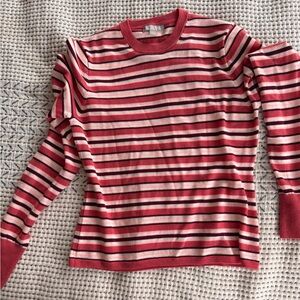 J. Crew Reddish coral pink Striped Crewneck Merino wool light sweater